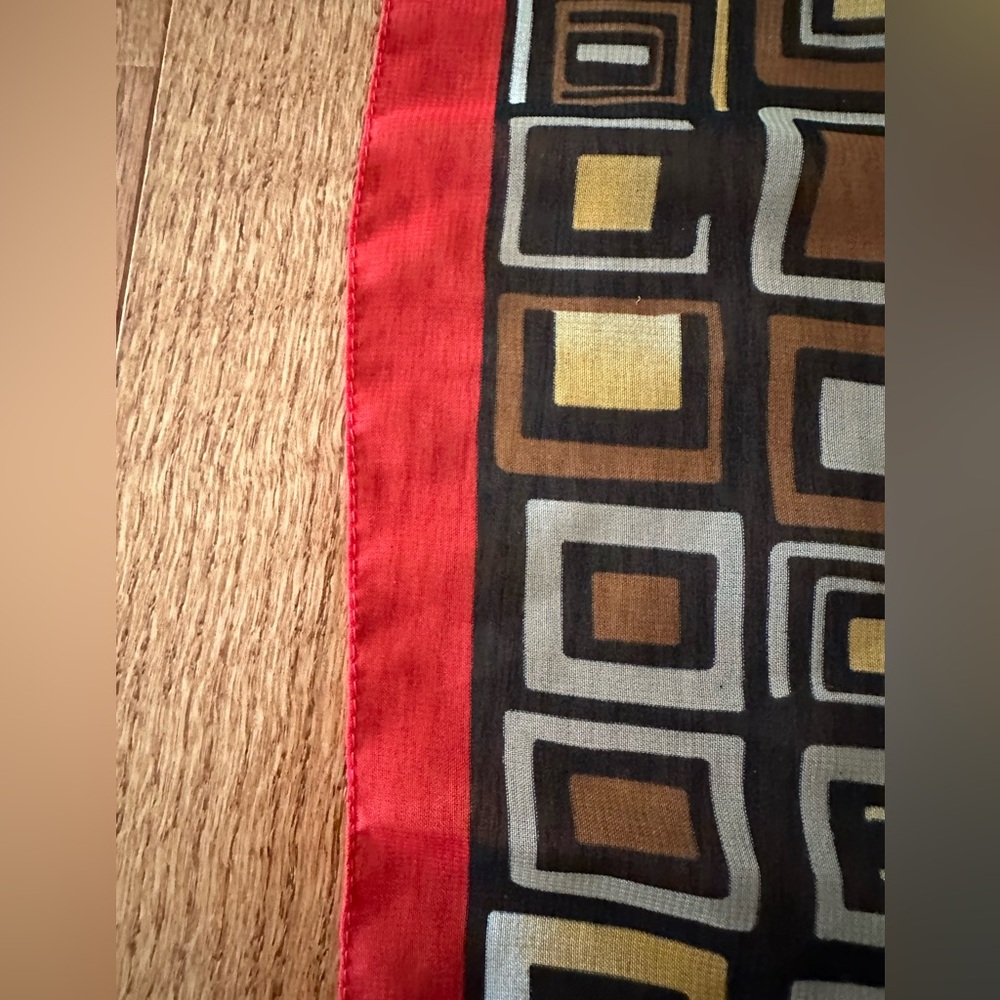Vtg Italian Square Scarf with Multi-colored Geometric and Red Edging - Picture 11 of 14